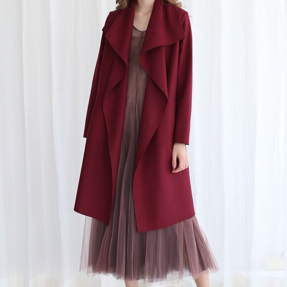 CHICWISH Free Myself Open Front Wool-Blend Coat in Wine, size M - Picture 10 of 10